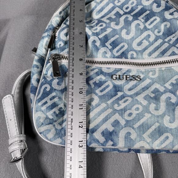 Guess Mini Backpack Purse Blue Denim Silver Trim Logo Los Angeles DY699433 - Picture 5 of 12